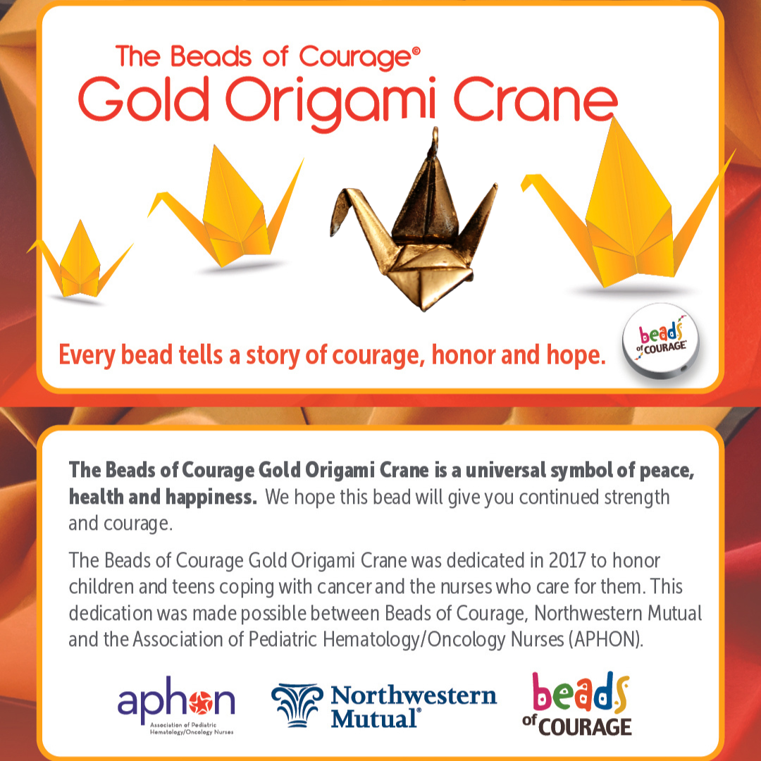 Beads of Courage, Beads of Courage Gold Origami Crane Bead (Pediatric Cancer Awareness)